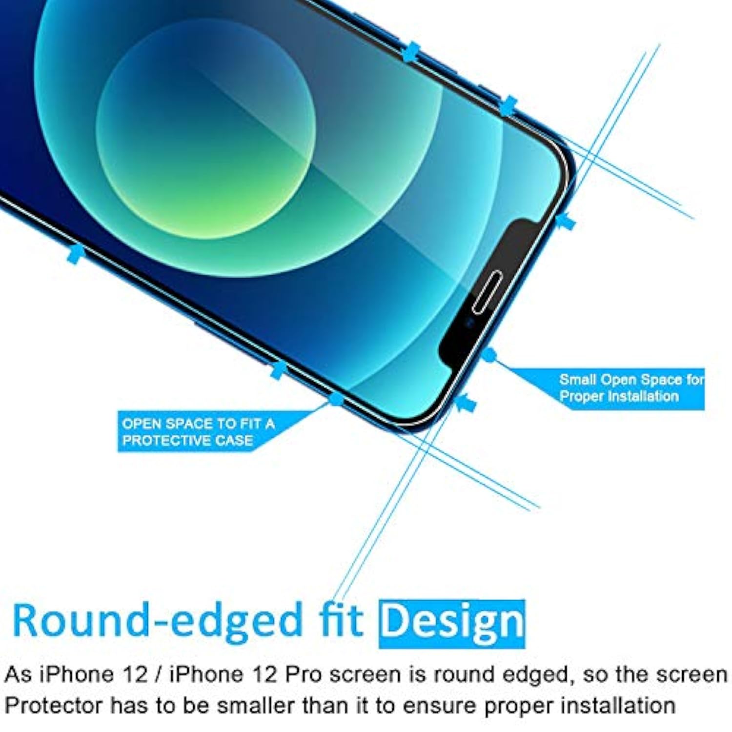 3-Pack iPhone 12/12 Pro 6.1 Inch Tempered Glass Screen Protector Case Friendly