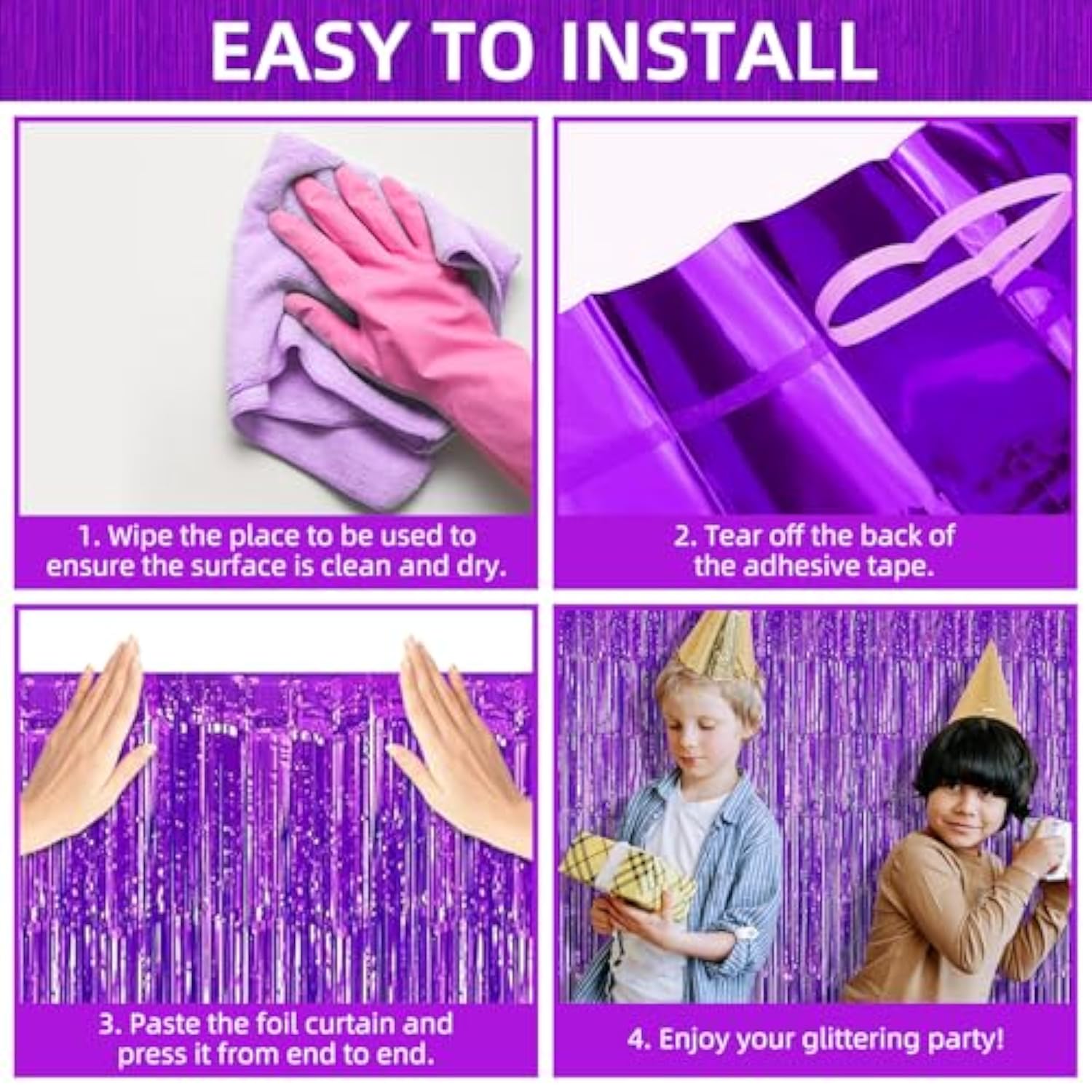 6-Pack Purple Foil Fringe Curtains 3.28x8.2 ft for Party and Photo Booth Decor