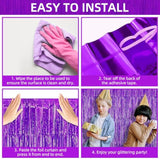 6-Pack Purple Foil Fringe Curtains 3.28x8.2 ft for Party and Photo Booth Decor