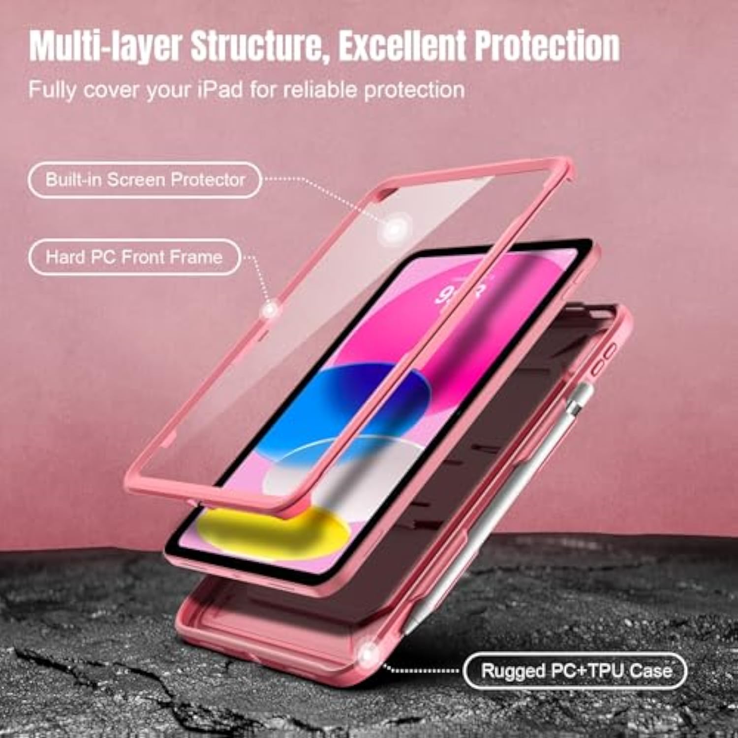 Case For (A16) 11Th Generation 11 Inch 2025, 10Th Generation Case 2022 With Screen Protector, Heavy Duty Shockproof Rugged Protective Cover, Watermelon Pink