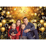 2026 New Year Banner Backdrop 8x6ft Black Gold Fireworks for NYE Party