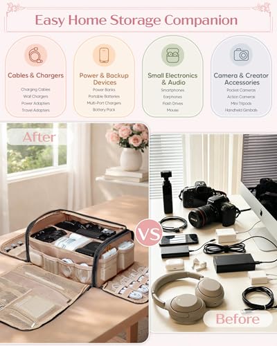 Cable Organizer Bag, Travel Cord & Charger Organizer Pouch For Tech Accessories & Electronics, Home Storage, Black