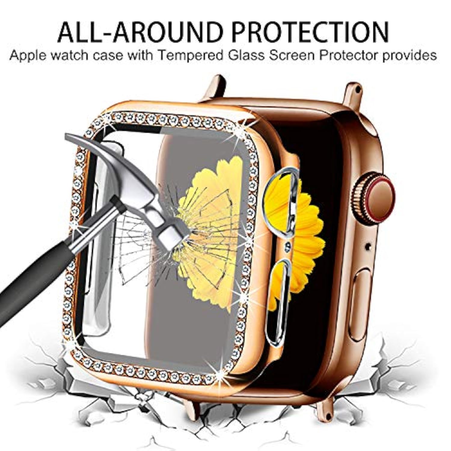 Compatible For Apple Watch Band With Screen Protector Case, Jewelry Replacement Bands 46Mm 45Mm 44Mm 42Mm 41Mm 40 Mm 38Mm 2 Pack Protective Cover For Iwatch Series 10/9/8/7/6/5/4/3/2/1/Se Women