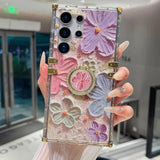 For Samsung Galaxy S25 Ultra Glitter Floral Case, Cute Colorful Retro Oil Painting Printed Flowers With Bling Sparkly Ring Kickstand Shockproof Women Girls Case For Galaxy S25 Ultra,Colorful