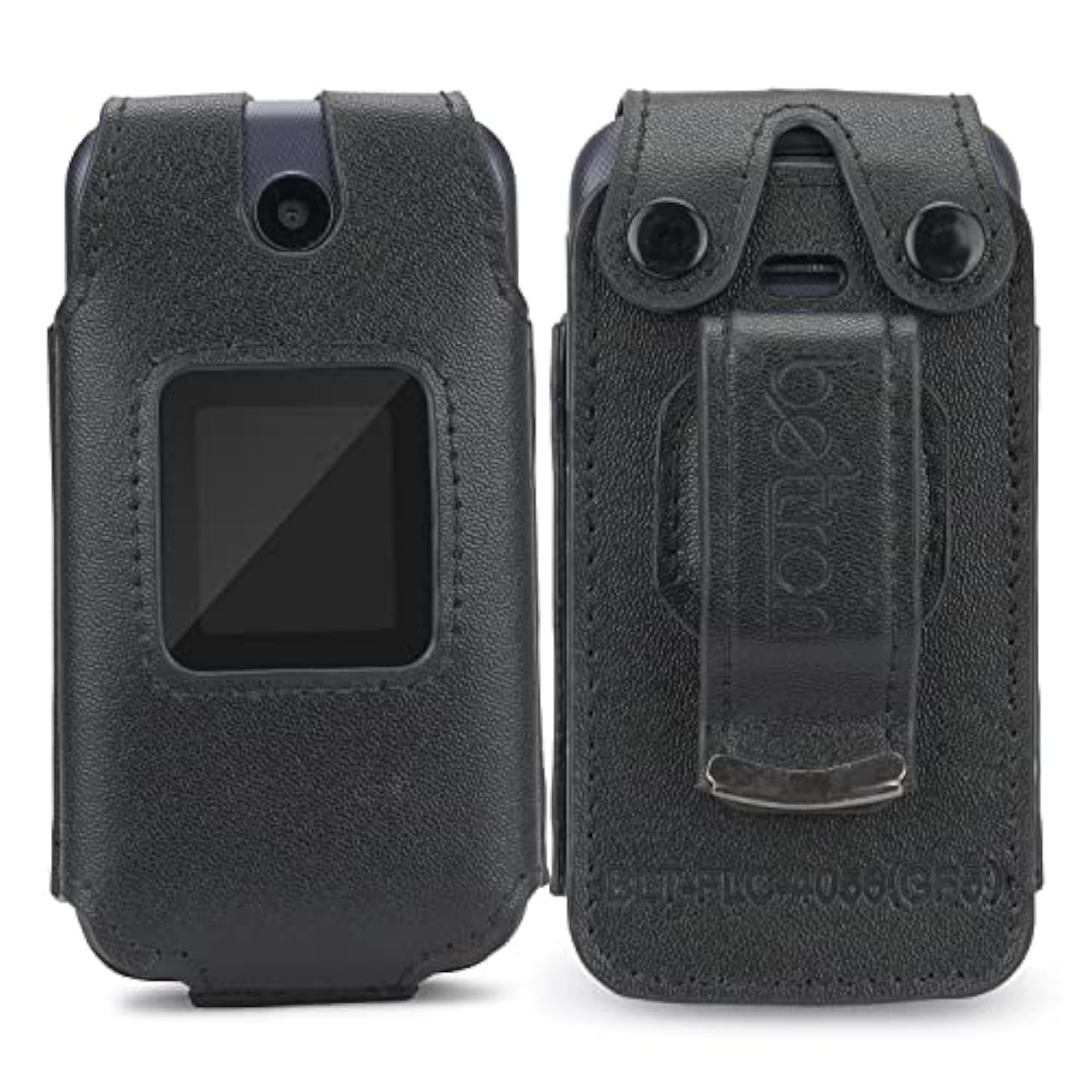 Leather Fitted Case For Alcatel Go Flip 4 / Tcl Flip Pro Phone - Secure Form Fit Cover With Built-In Screen Protection & Rotating Metal Belt Clip (Black)