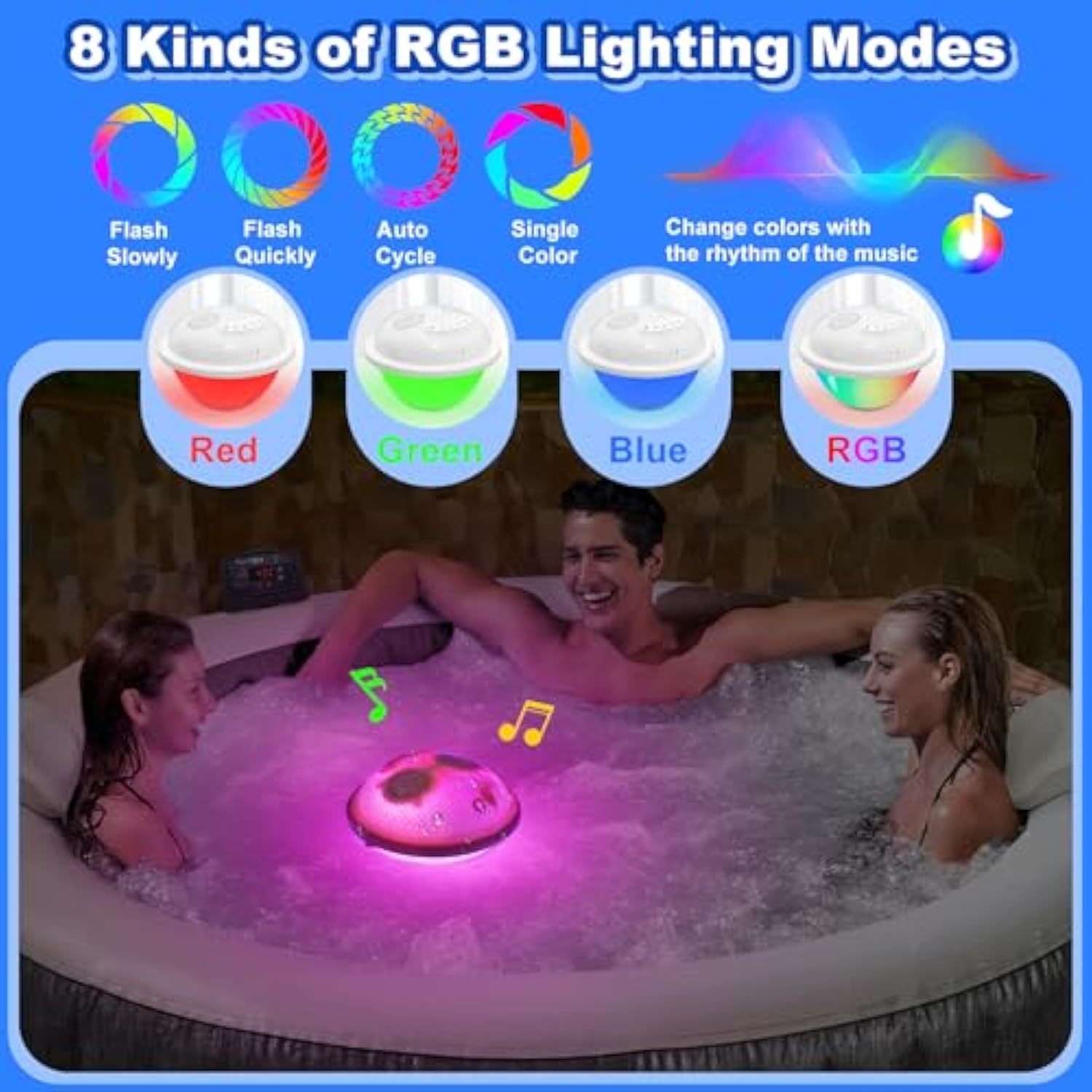 Floating Pool Speakers With Colorful Led Lights, Ip68 Waterproof Pool Speakers Bluetooth, 16W Stereo Loud Sound Hot Tub Speaker, Tws Pairing, Hands-Free Portable Bluetooth Pool Speaker For Spa