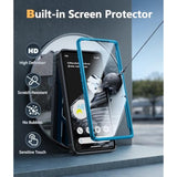 For Google Pixel 7-Pro Phone Case: Shockproof Protective With Built-In Screen Protector & Kickstand - Heavy Duty Dual Layer Rugged Military Grade Drop Proof Cell Phone Cover (Blue Black)