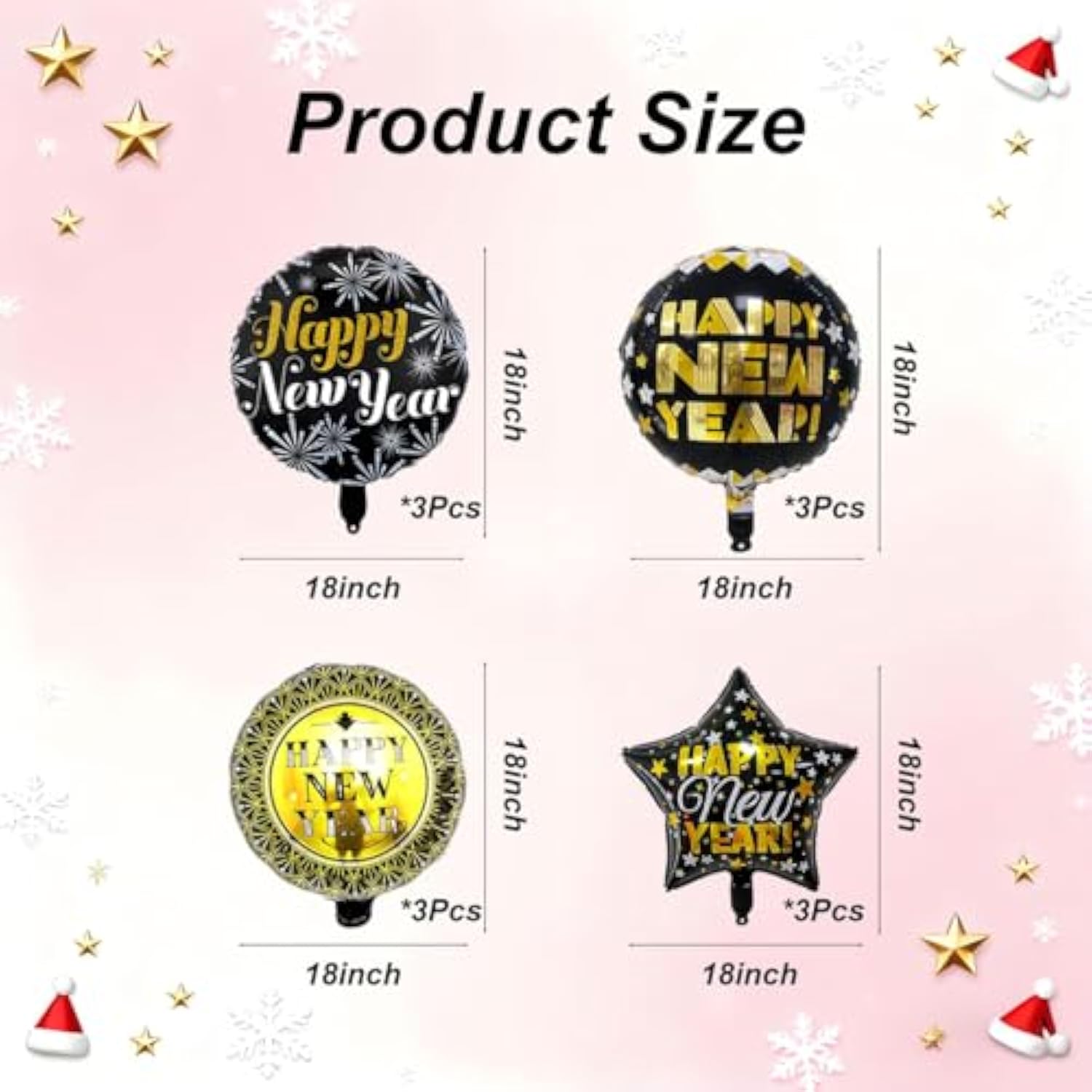 12pc Happy New Year Star Balloons 18-Inch 2026 Mylar Party Decorations
