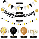 Happy Anniversary Decorations, Glitter Gold Black Happy Wedding Annive