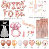 Bachelorette Party Decorations Supplies, Rose Gold Bridal Shower Decorations Bride To Be Pink White Gold Confetti Foil Heart Balloons, Veil, Photo Booth Props, Fringe Curtains, Paper Tassels