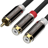 FosPower Y Adapter [8 inch] 1 RCA (Male) to 2 RCA (Female) Stereo Audio Y Adapter Subwoofer Cable [24k Gold Plated] 1 Male to 2 Female Y Splitter Connectors Extension Cord