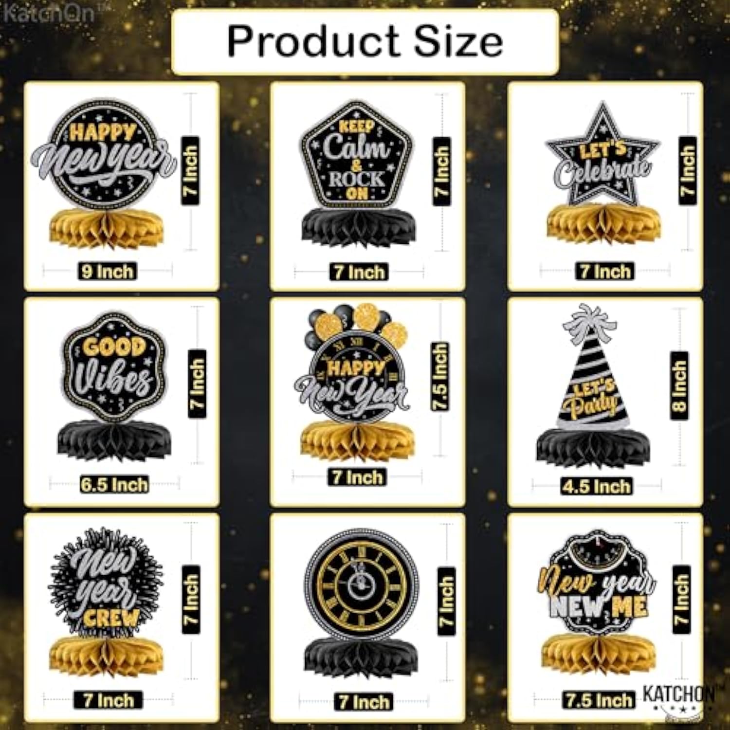 9 Pcs Black New Year 2026 Honeycomb Table Centerpieces