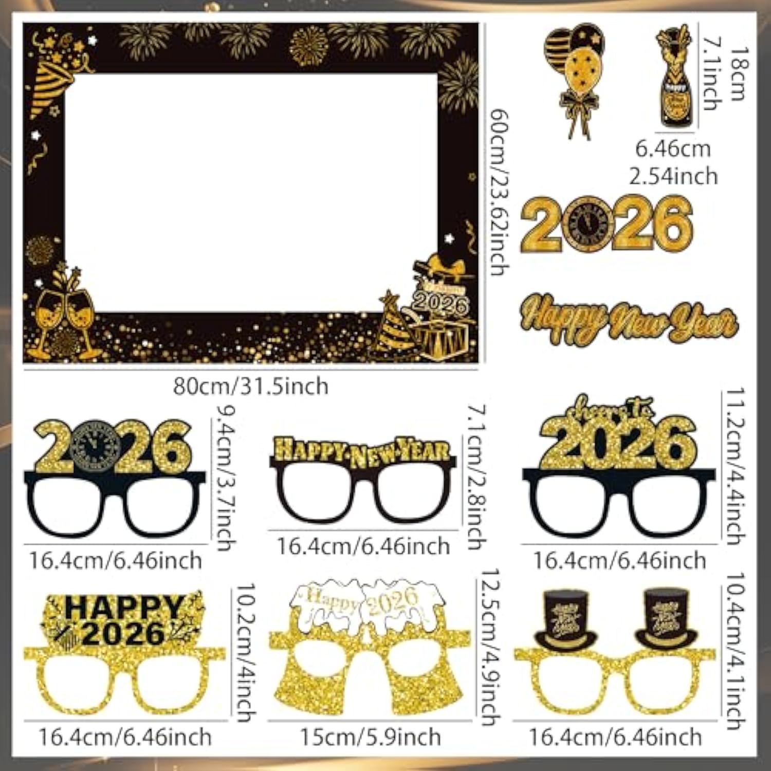 2026 Happy New Year Photo Booth Props Party Supplies