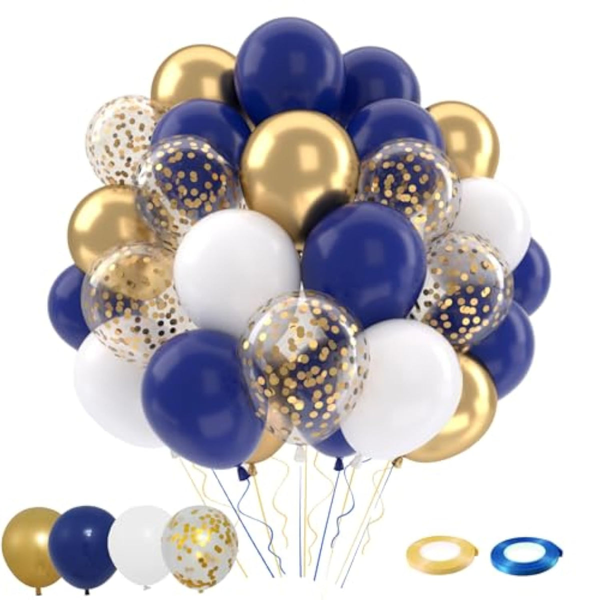 50Pcs Navy Blue & Gold Balloons Set - 12 Inch Metallic Confetti Latex for Party Decor