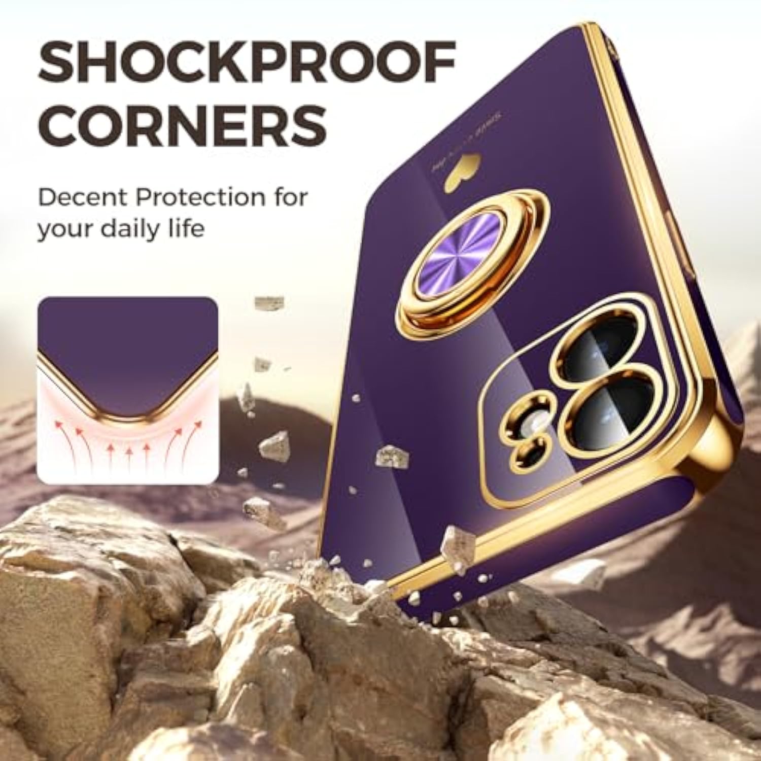 iPhone 12 Case with 2 Screen Protectors 360° Ring Holder Purple