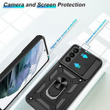 For Samsung Galaxy S21 Case With Hd Screen Protector With Slide Camera Cover, Magnetic Ring Kickstand [Military Grade] Case For Samsung S21, Black