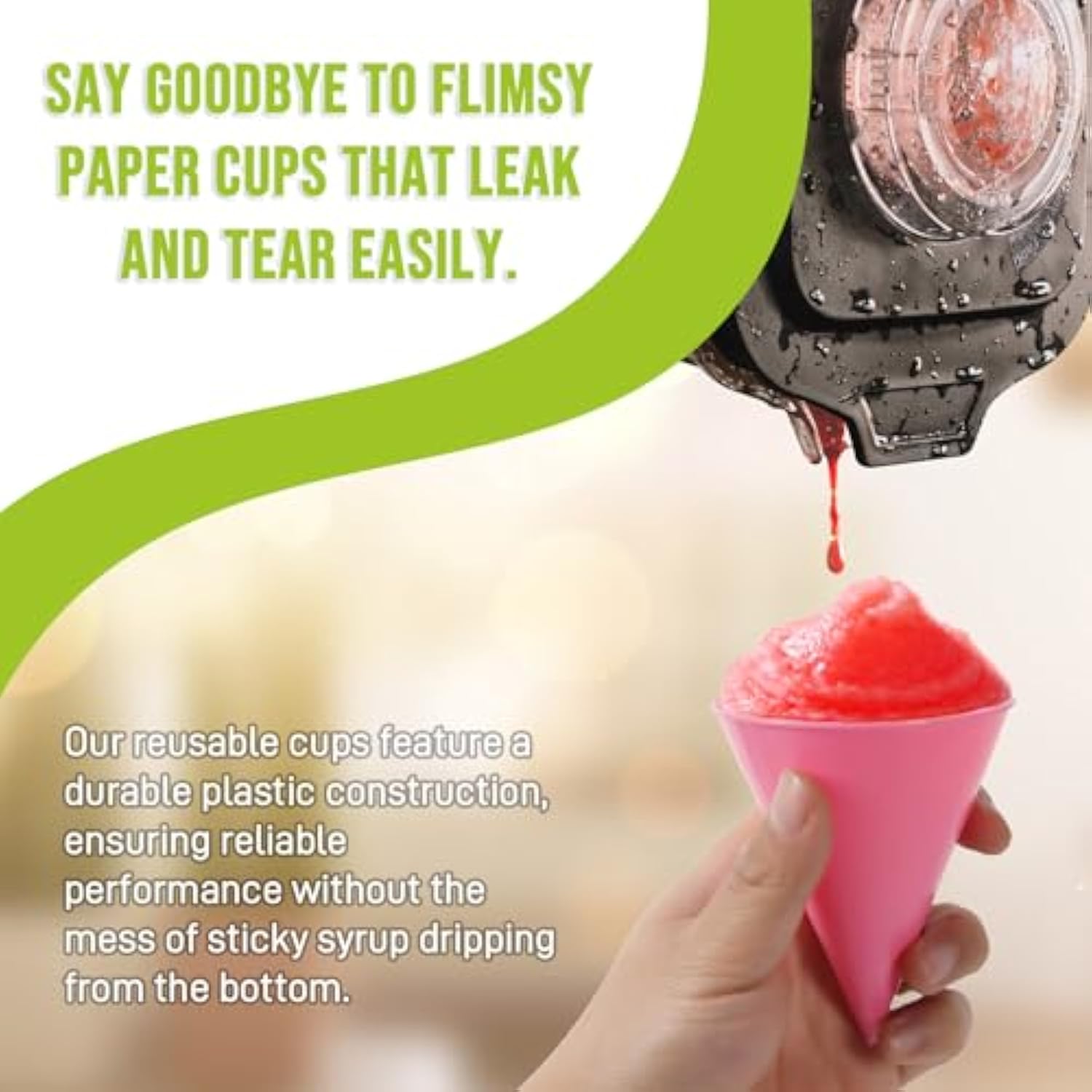 (6-Pack) Reusable Plastic Snow Cone Cups, Compatible With Nostalgia And Cuisinart Snow Cone Machine, Shaved Ice Cups For Syrup, Kid-Friendly, 6Oz