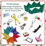 12-Pack Non-Snap Christmas Crackers with Hat, Joke, and Gift Inside
