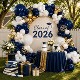 136PCS Navy Blue Ivory Gold Balloon Arch Kit with Confetti Latex Balloons for Birthday, Graduation, Wedding, Corporate Events, Cruise Ship Parties & Elegant Backdrops