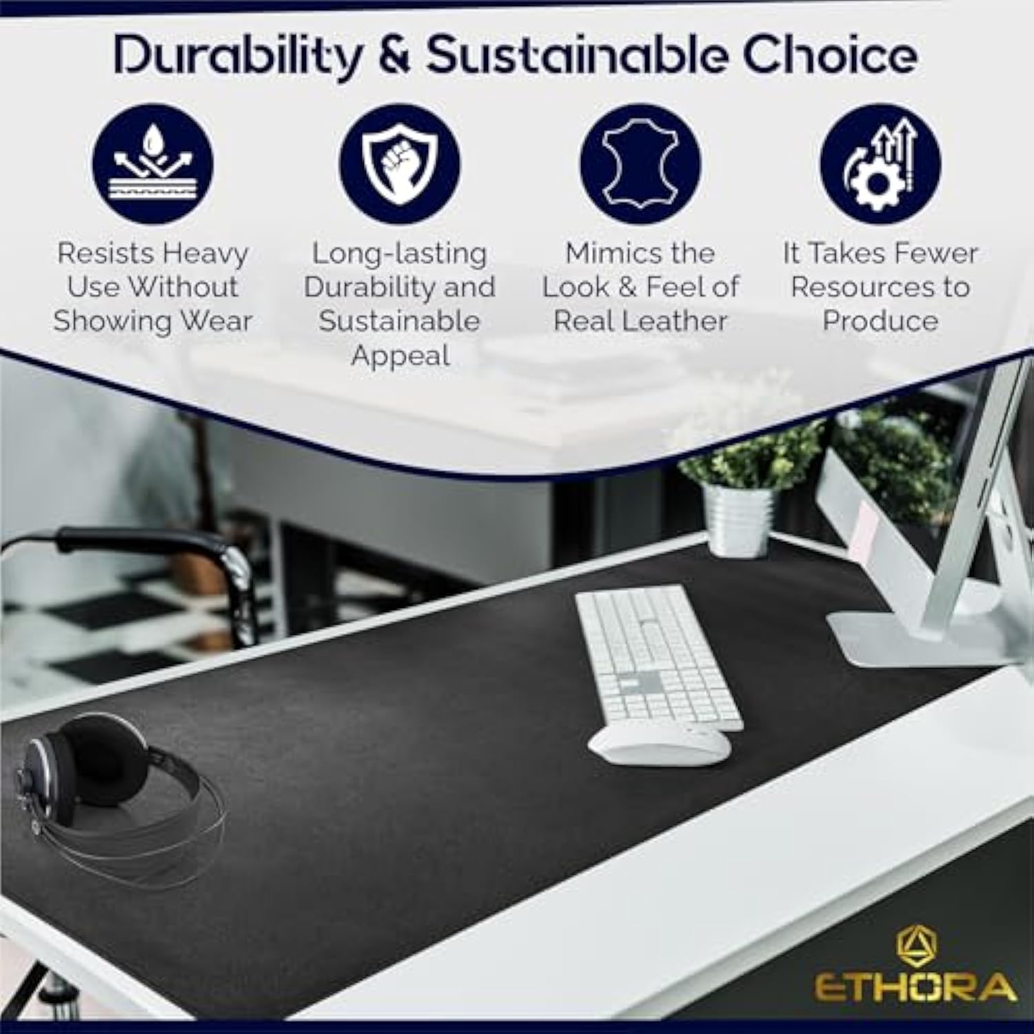 Desk Mat -Computer Desk Mat With Non Slip Suede Bottom With Stitched Edges- Waterproof - Leather Desk Pad Pu Desk Cover For Home, Mouse, Makeup Mat For Vanity (Grey, 36 X 18)