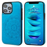Mandala Pattern PU Leather Wallet Case for iPhone 14 Pro Max with Card Holder and Double Buttons, 6.7 Inch, Blue