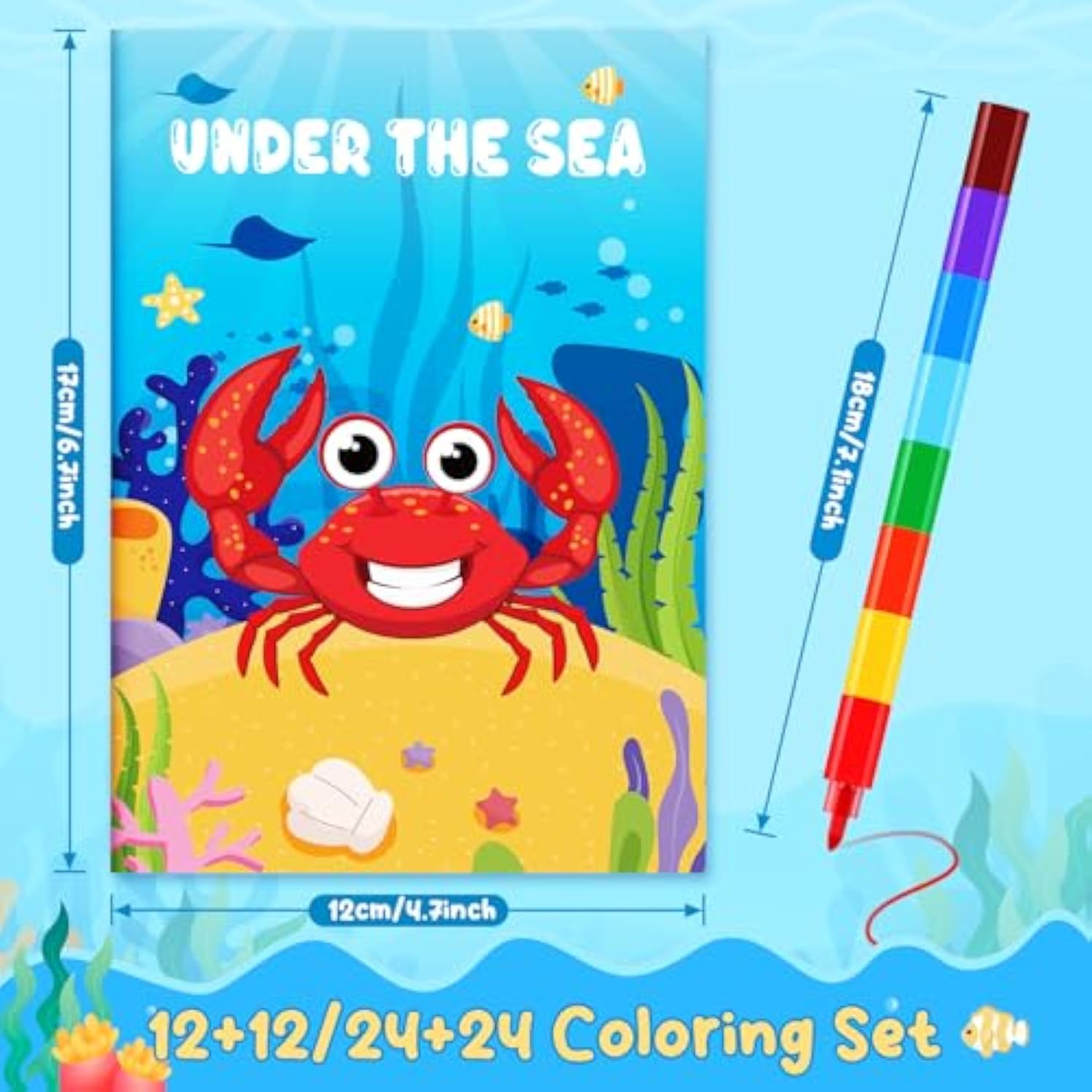 12 Under The Sea Mini Coloring Books Kids With 12 Stacking Crayons Ocean Animals Party Favors Small Activity Books Bulk For Kids Fish Birthday Party Gift Goodie Bag Stuffers