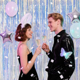 2-Pack Iridescent Foil Fringe Tinsel Curtains for Party and Photo Backdrop Decor
