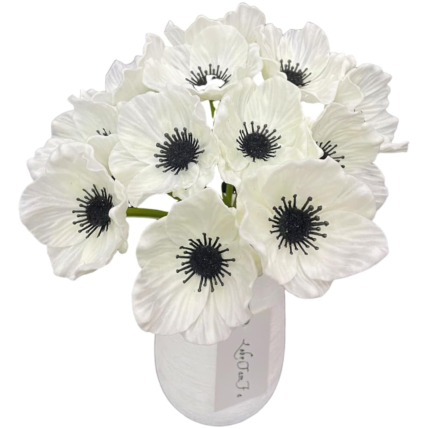 14Pcs Real Touch Anemone Poppy Bouquet For Artificial Flower Decor Kitchen Table Centerpiece Vase Home Greenery Wedding Holding Flowers Backdrop Arch Wall (White)