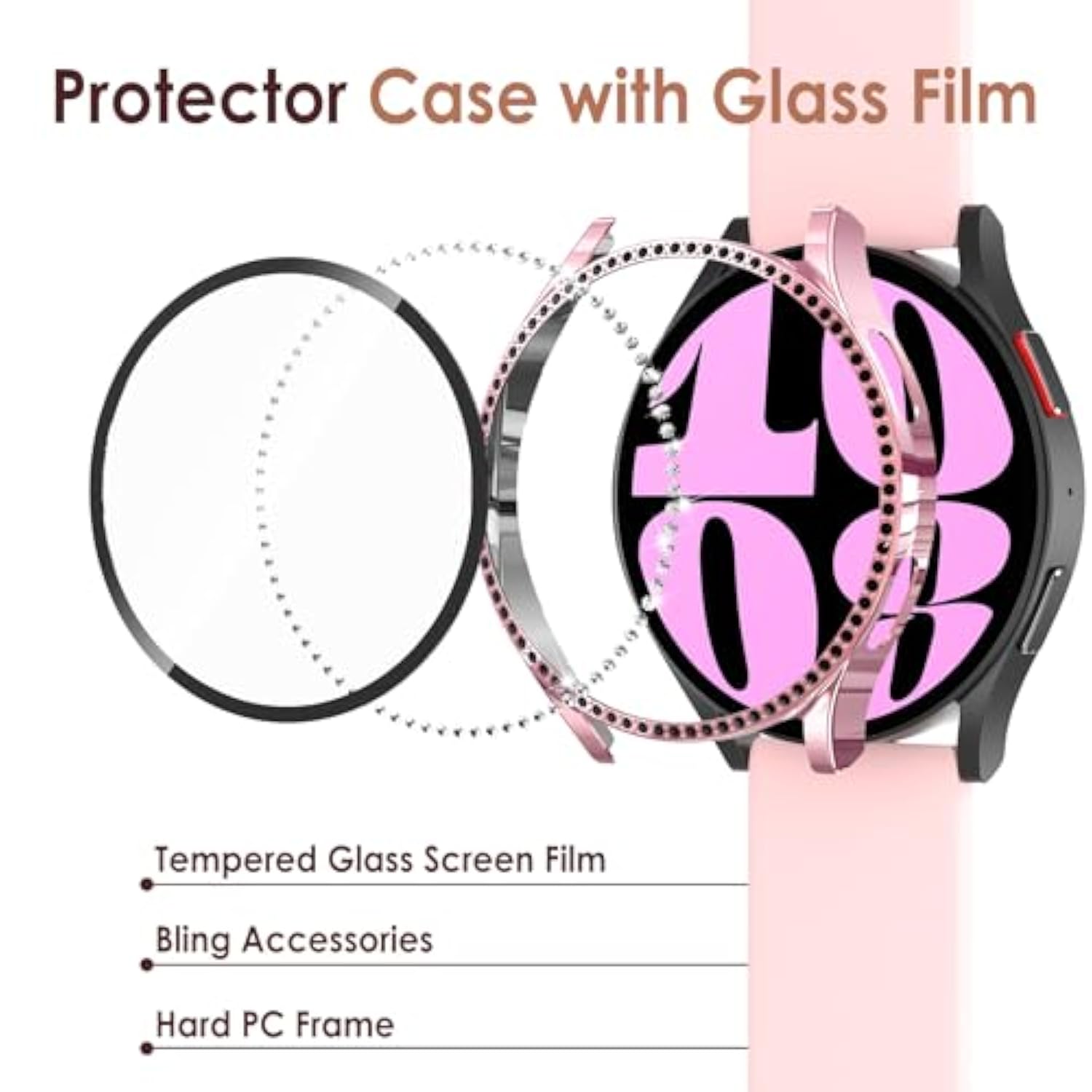 5 Pack Bling Screen Protector Case Compatible With Samsung Galaxy Watch 6 40Mm 2023, Hd Full Protection Bumper Case Cover Compatible With Galaxy Watch 6 40Mm,Black,Silver,Blue,Rose Pink,Gold