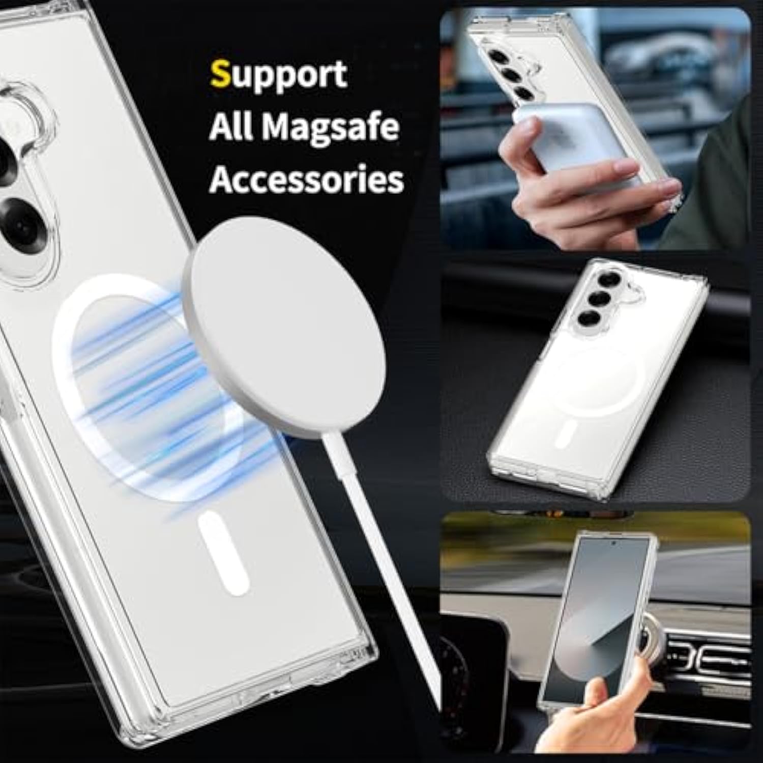 For Galaxy Z Fold 7 Case Compatible With Magsafe, Bulit-In 9H Screen Protector & Spring Hinge Protection Anti-Yellowing Strong Magnetic Slim Thin Phone Cover For Samsung Galaxy Z Fold7 (Clear)