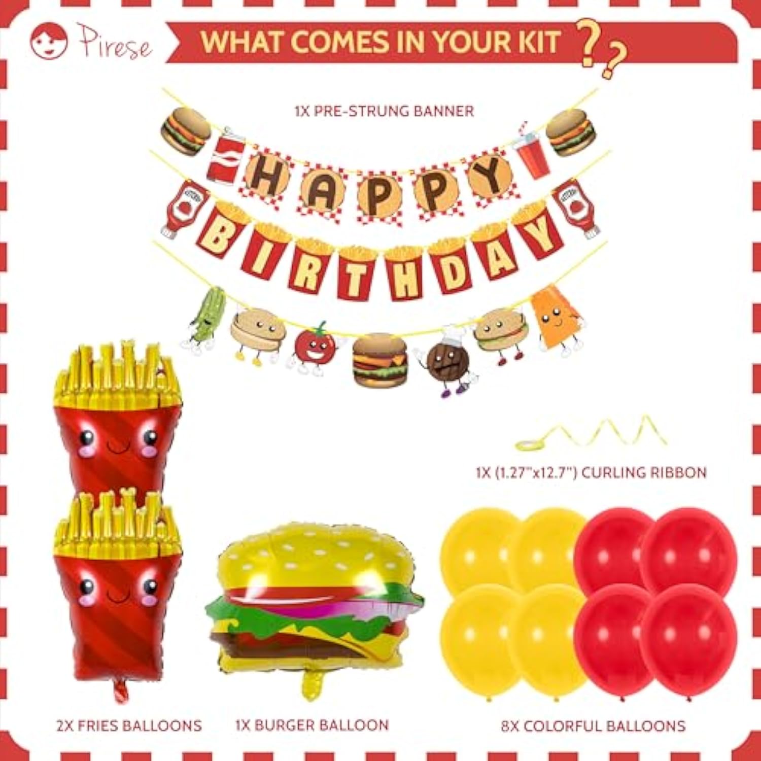 Burger Birthday Party Kit – Happy Birthday Banner & Burger Fries Balloons