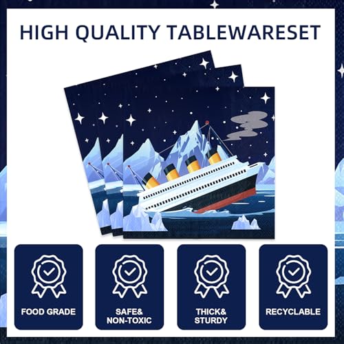 40pcs Nautical Party Supplies,Nautical Disposable Tableware,Used for Cruise Ship Classic Movie Party Decoration?Include 20 dinner plates, 20 Napkin (Blue4)