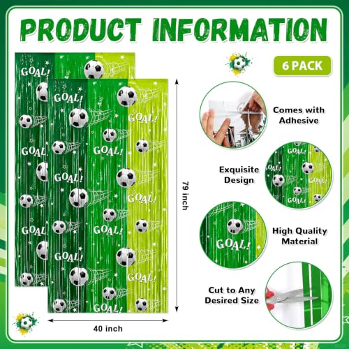 6 Pack Soccer Party Backdrop Decoration 3.3x6.6 ft Green Soccer Foil Fringe Curtains Tinsel Streamers Photo Props Background for Sports Theme Birthday Parties Decor Game Day Worlds Supplies