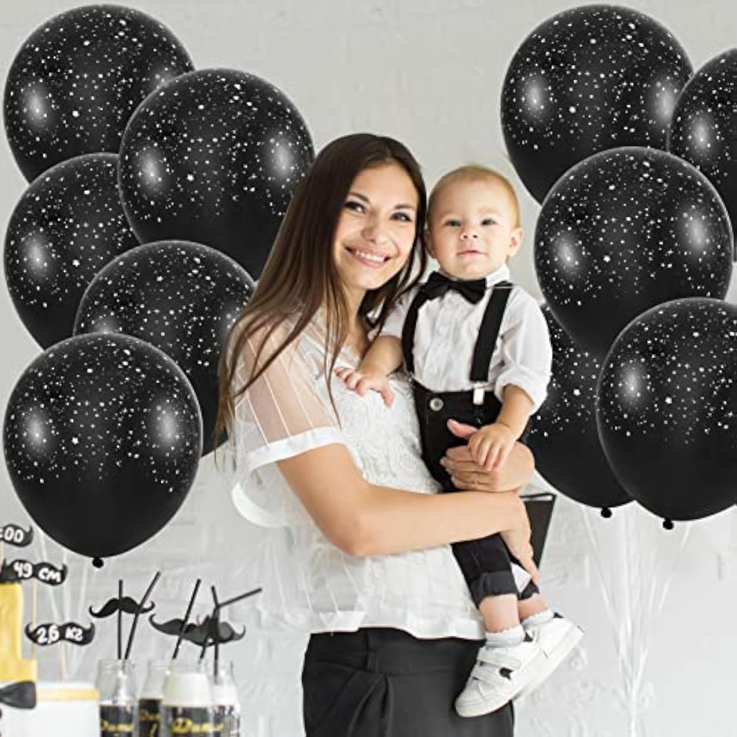 60PCS 12 Inch Galaxy Balloons Outer Space Theme Black Latex for Birthday Party Decor