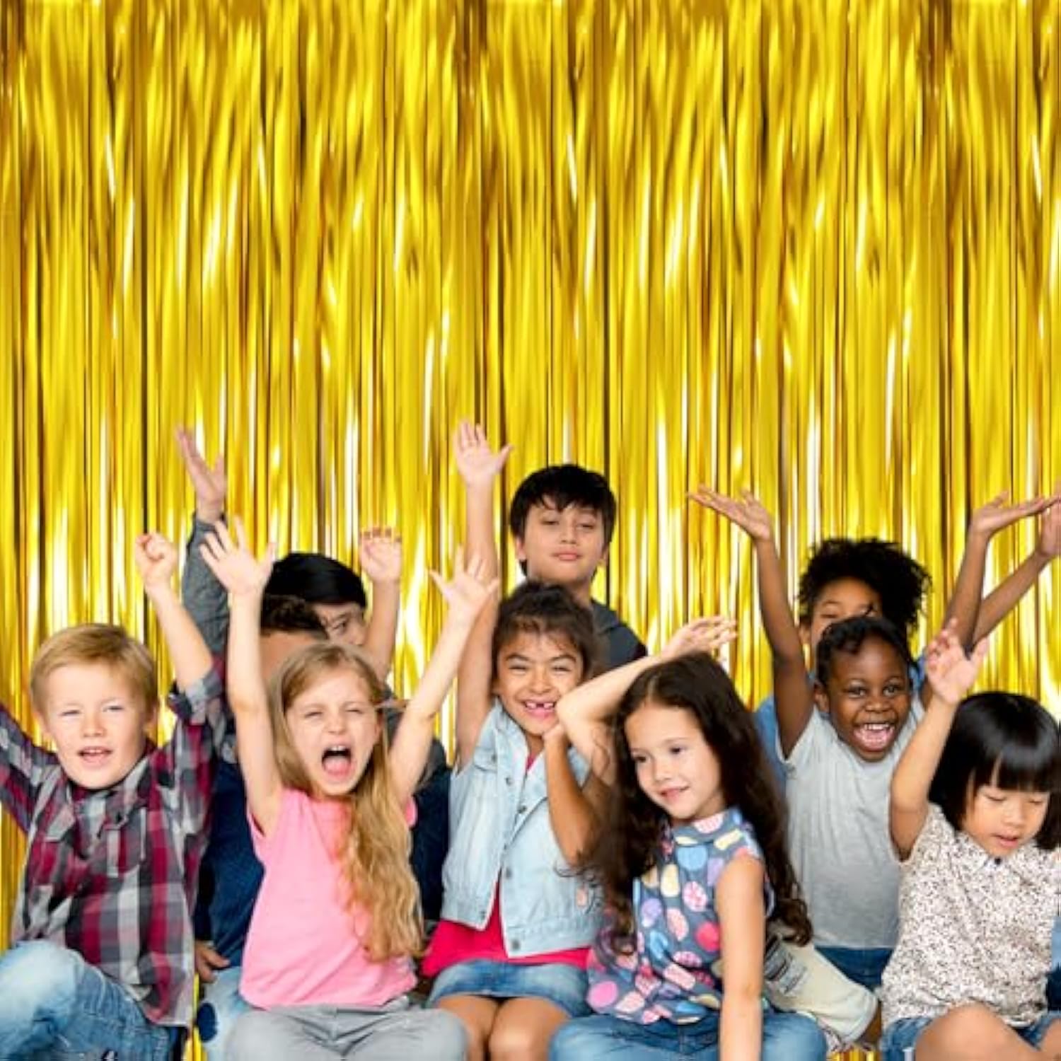 3.2x9.8ft Gold Metallic Tinsel Fringe Curtains 2 Pack Party Backdrop