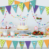 5 Pcs Cartoon Dog Triangle Pennant Banner Orange Blue Purple Green Pet Paw Paper Flag For Cartoon Adventure Dog Theme Birthday Baby Shower Party Decor