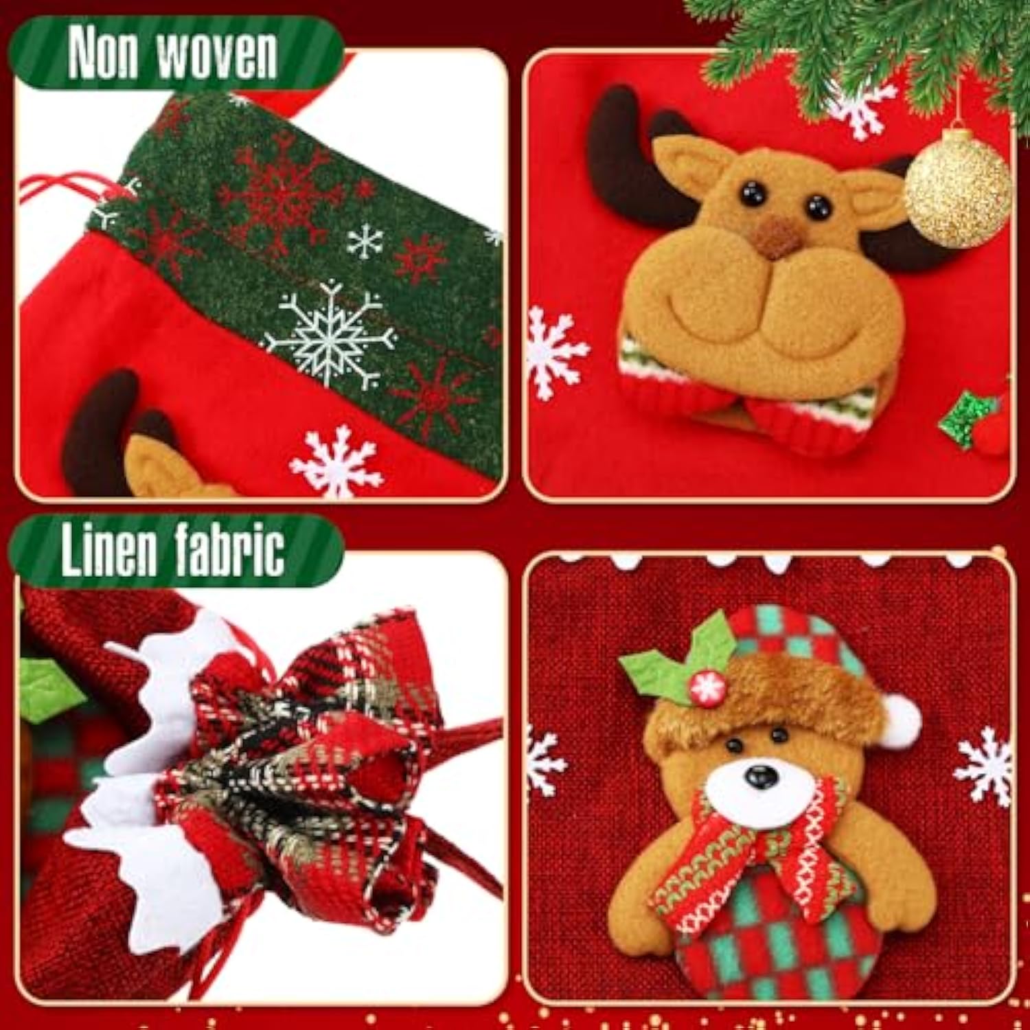 12 Pcs Christmas Gift Doll Bags Christmas Eve Apple Bags Reusable Drawstring Gift Bags Elk Bear Santa Claus Snowman Fabric Goody Bag For Christmas Candy Party Favors Holiday Wrapping