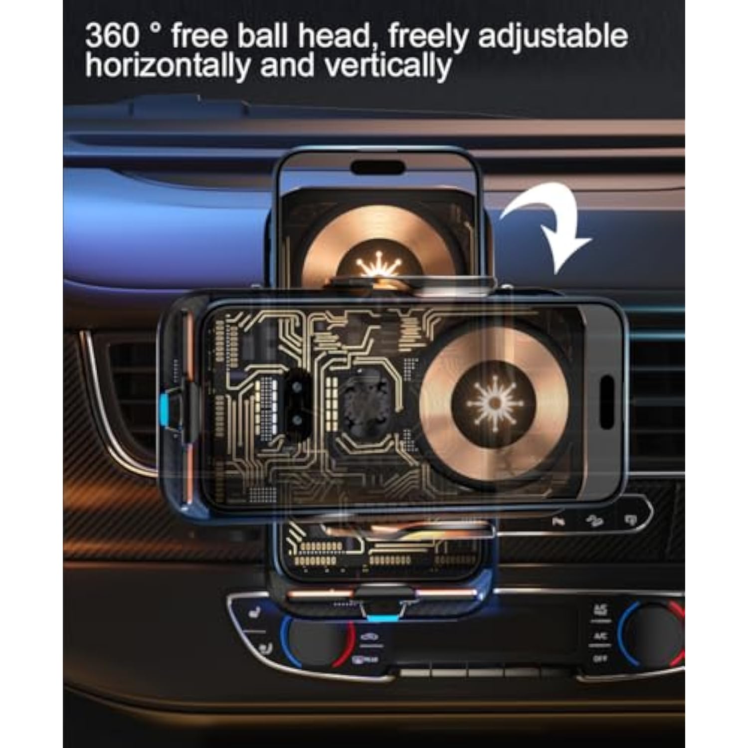 15W Transparent Smart Sensor Car Wireless Charger,Auto-Clamping Car Air Vent Phone Holder?Qc Fast Charging For Iphone15/14/13/12/11/X/8Plug Series,Samsung S Series/Noteseries (Black)