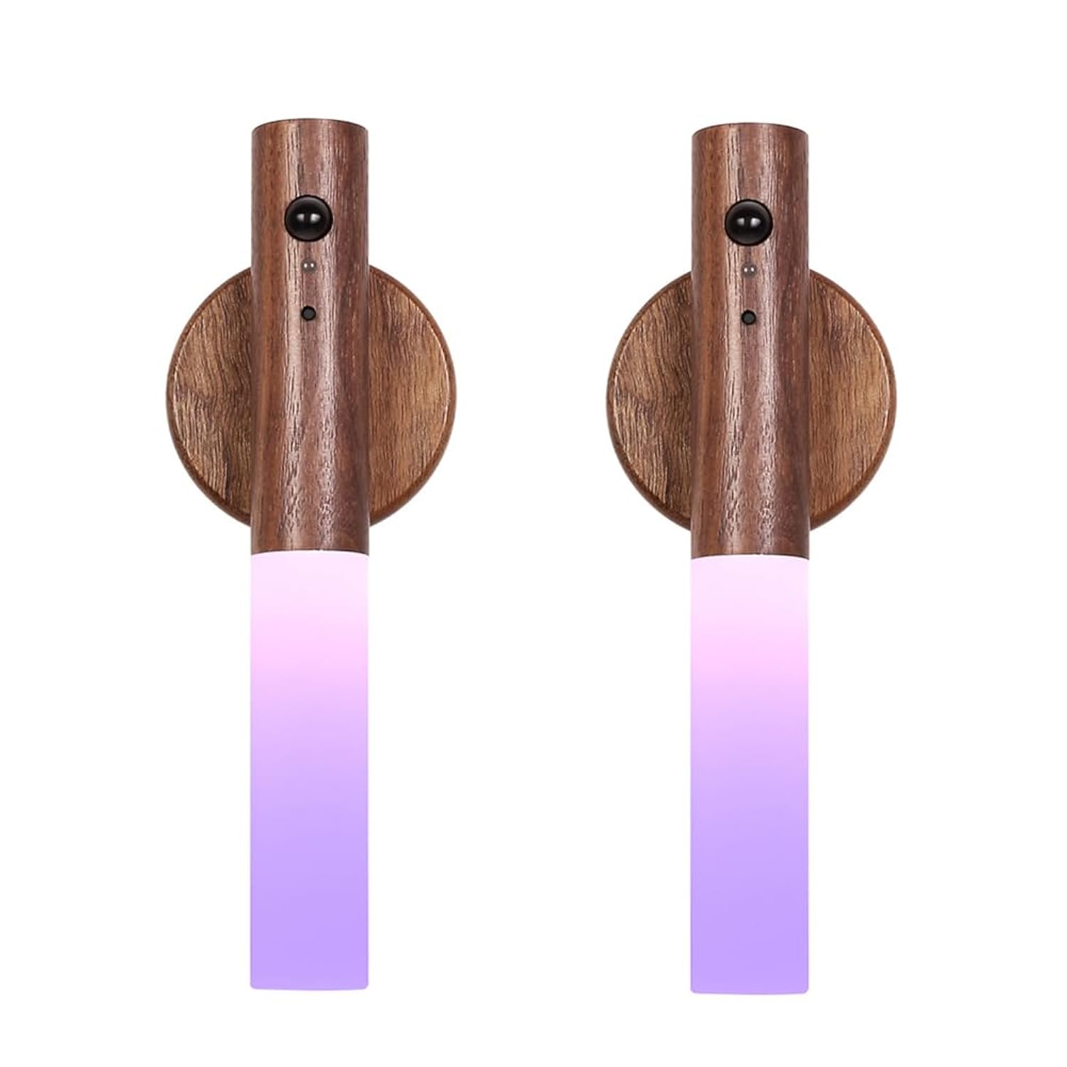 2 Pack Walnut Night Lights With Motion Sensor & Rgb Touch Control | Usb-C Rechargeable Wood Wall Sconces Set For Bedroom Pair, Hallway, Staircase, Bathroom Vanity (Luxury Bundle)