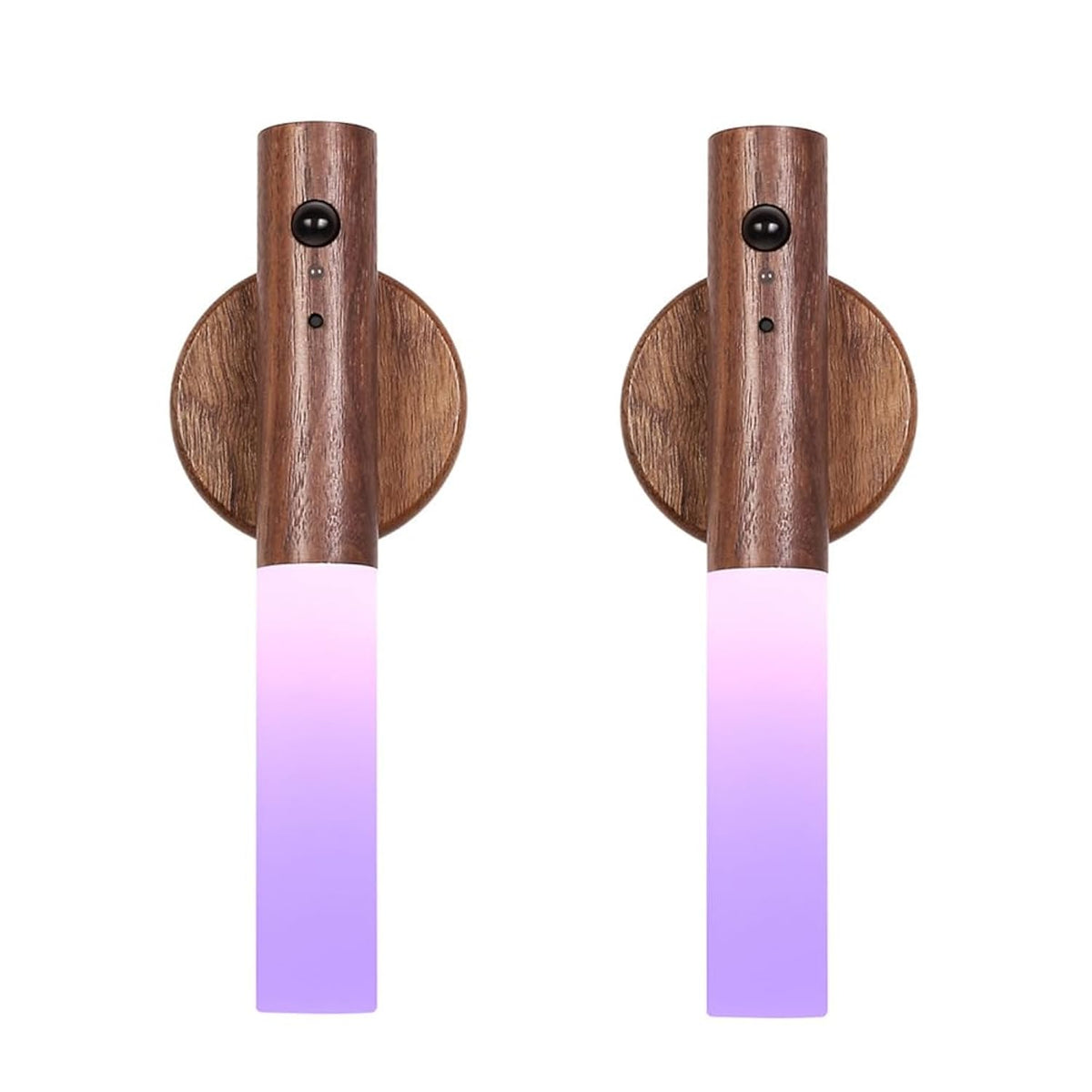 2 Pack Walnut Night Lights With Motion Sensor & Rgb Touch Control | Usb-C Rechargeable Wood Wall Sconces Set For Bedroom Pair, Hallway, Staircase, Bathroom Vanity (Luxury Bundle)