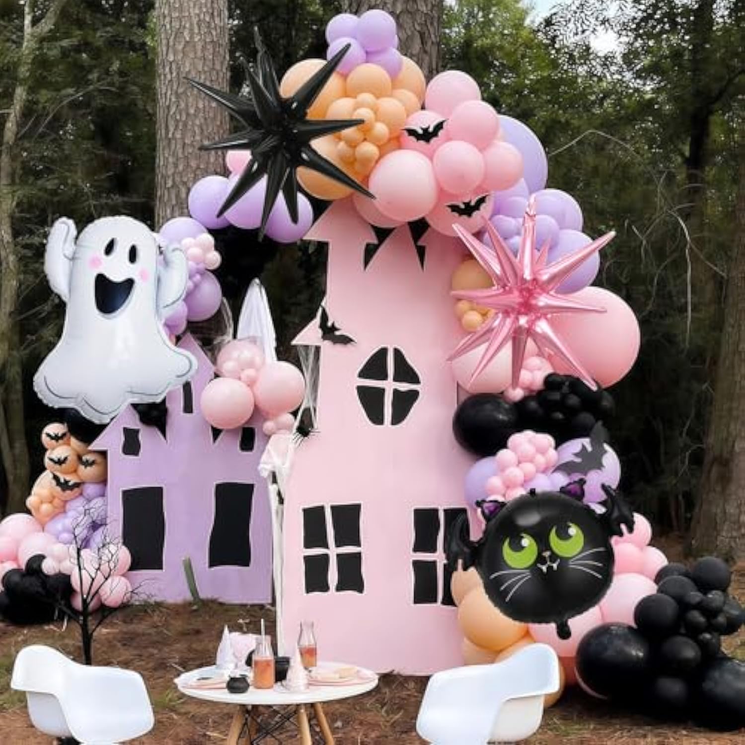 95Pc Halloween Balloon Arch Kit – Pink Black Purple with Bat & Ghost Balloons