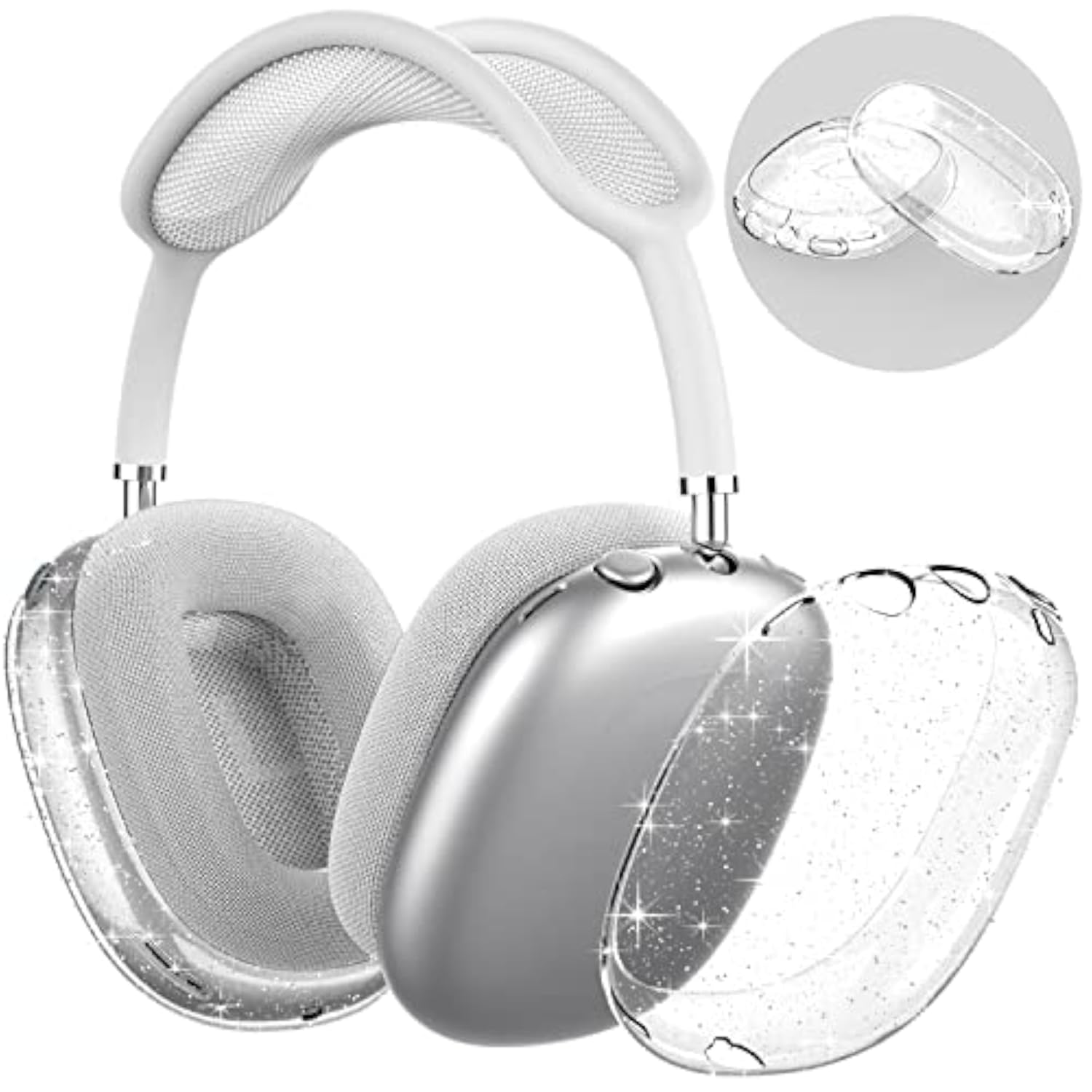 Clear Case for AirPods Max Protective Ear Cups Cover with Soft TPU Material, Anti-Fingerprint, Anti-Scratch, and Anti-Dust Coating (Glitter Finish)
