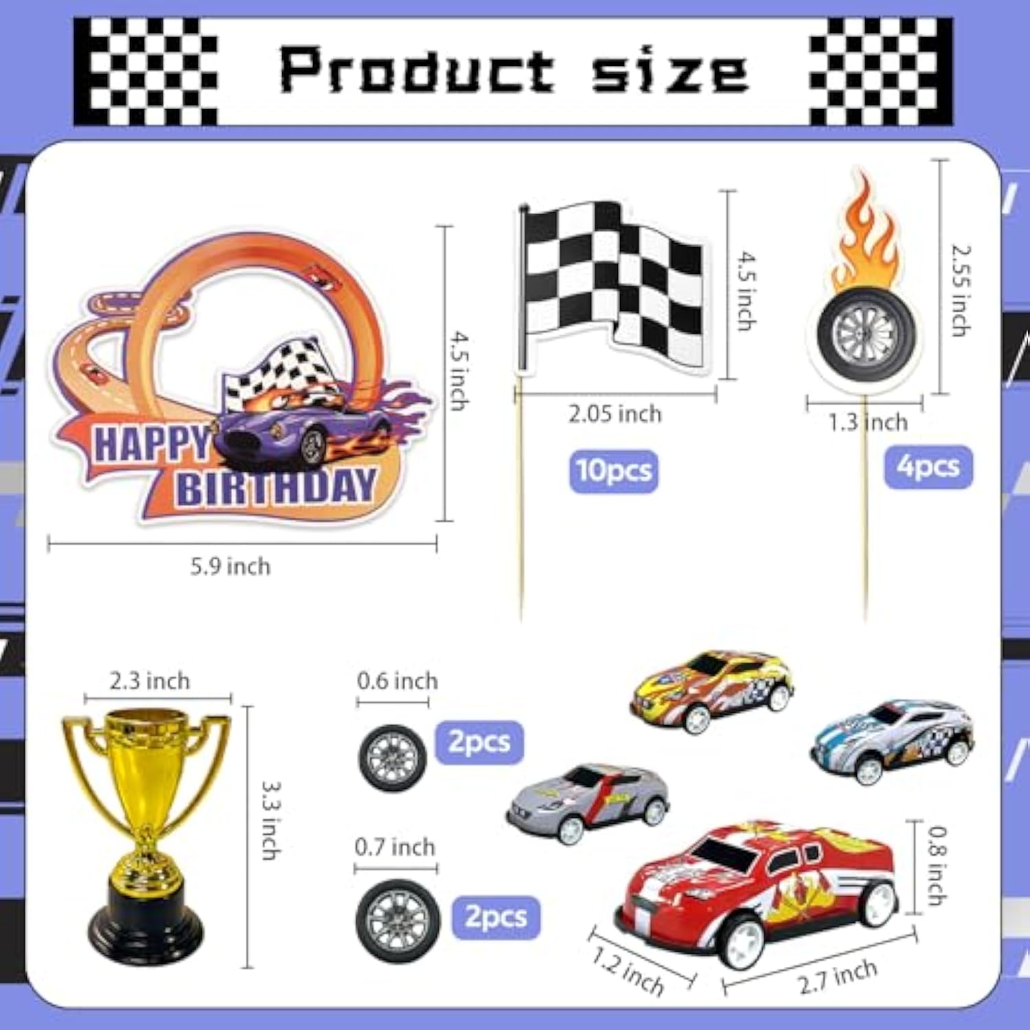 Race Car Birthday Cake Decoration 24Pcs Racing Car Cake Toppers Checkered Flag Cars Cake Cupcake Decorations For Man Boy Kid Racing Cars Theme Birthday Supplies Party Favors