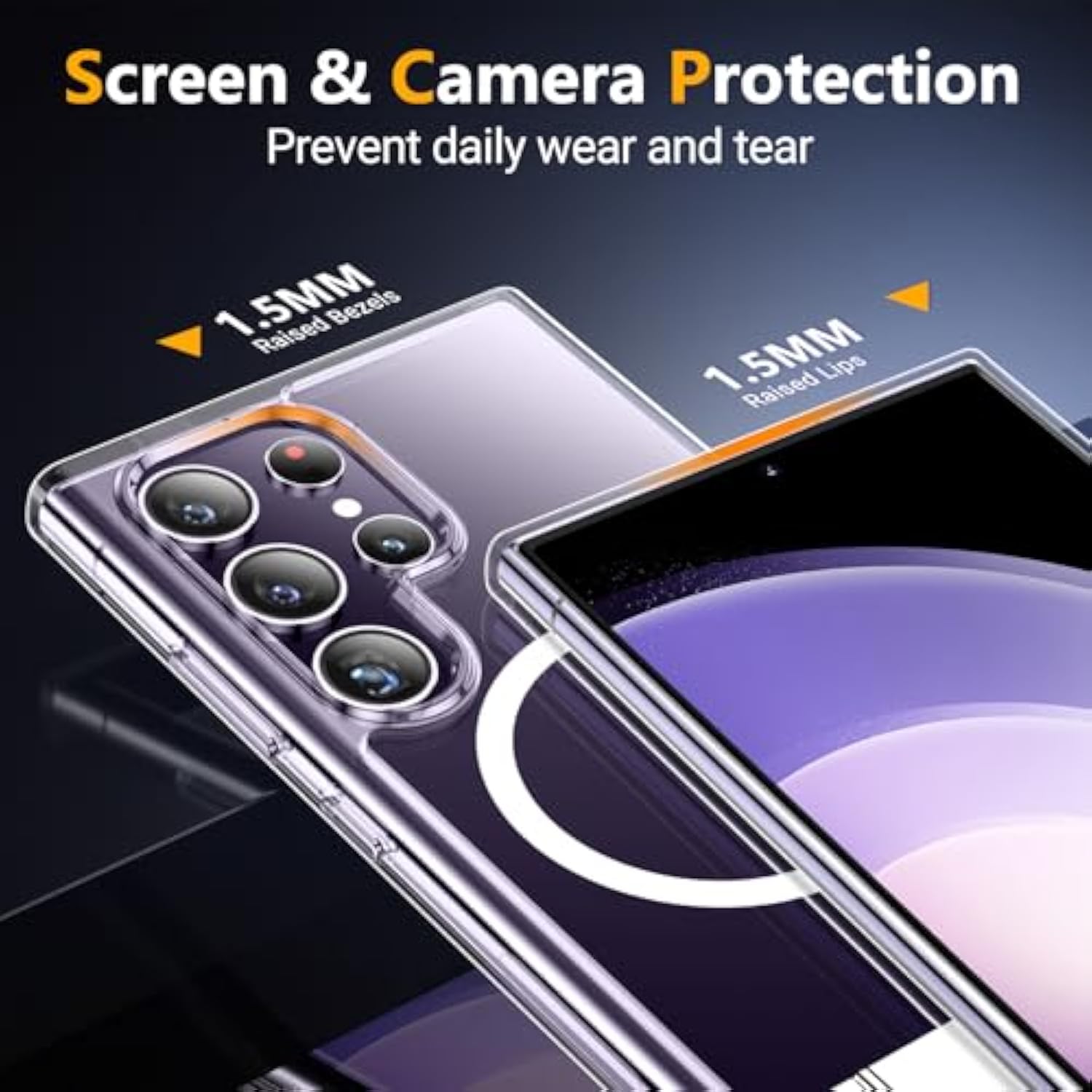 For Samsung Galaxy S24 Ultra Case, With Invisible Kickstand, Magnetic Case [Military Grade Drop Protection] [2 Pcs Tempered Glass Screen Protectors] Shockproof Slim Case, Clear