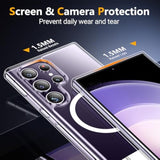 For Samsung Galaxy S24 Ultra Case, With Invisible Kickstand, Magnetic Case [Military Grade Drop Protection] [2 Pcs Tempered Glass Screen Protectors] Shockproof Slim Case, Clear