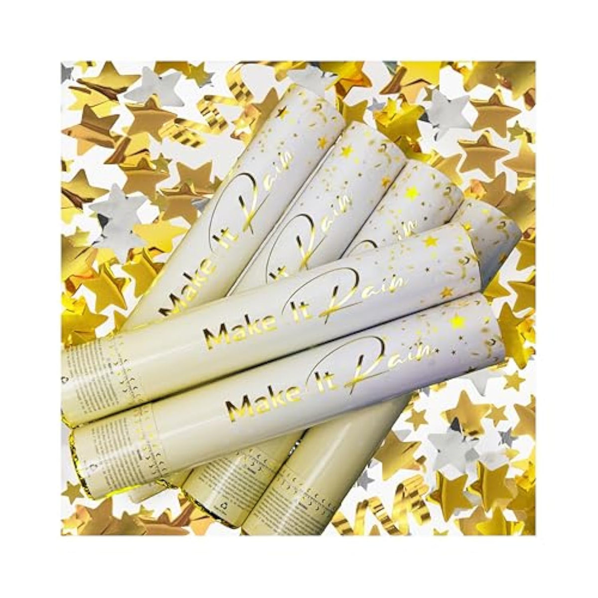 6pcs Gold Star Confetti Cannons Party Poppers for New Year 2026 Celebration