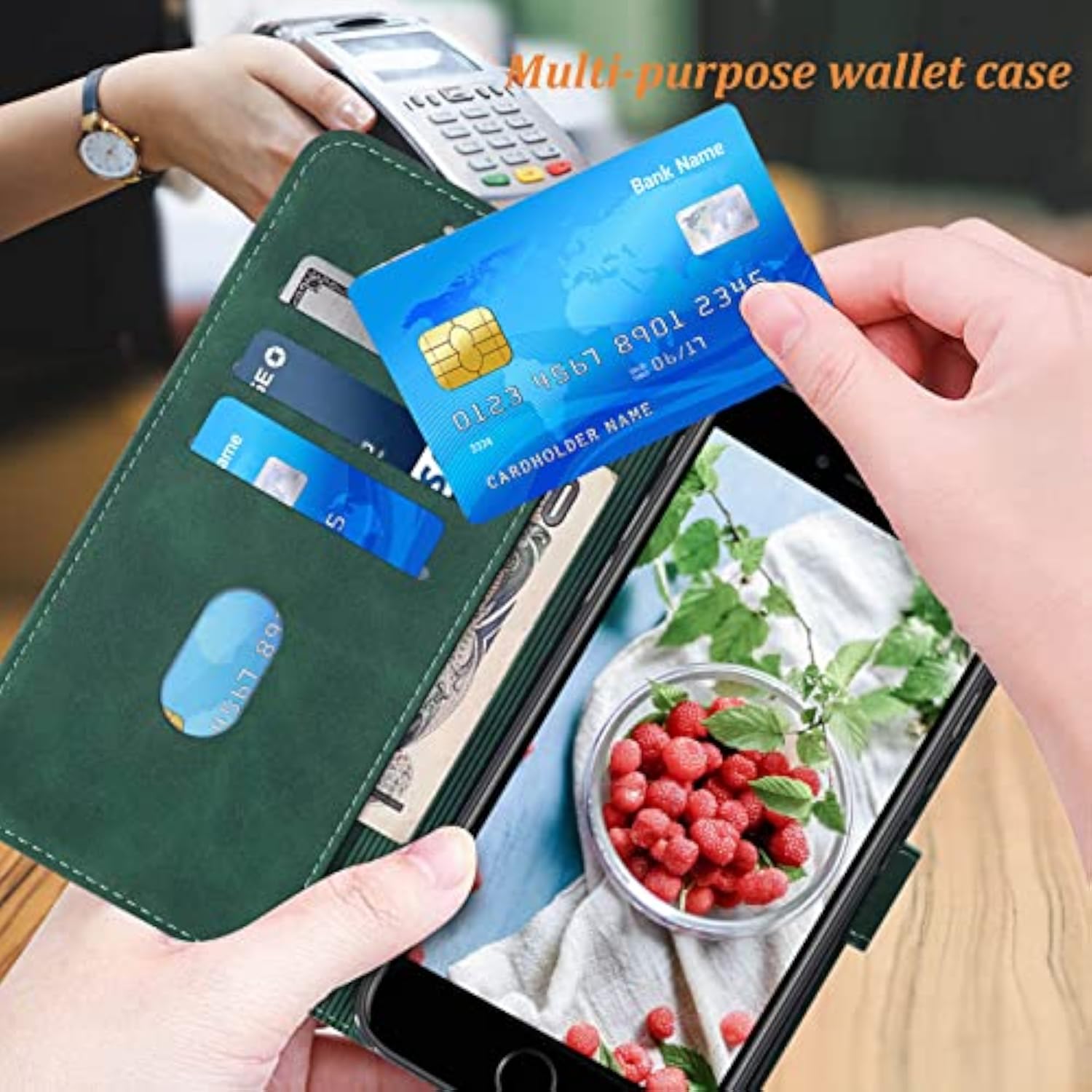 Flip Wallet Case Compatible with iPhone 8/7/6/6S/SE 2022/SE 2020 Green