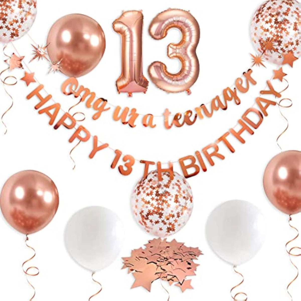 Rose Gold Omg Ur A Teenager Happy 13Th Birthday Banner Garland Foil Balloon 13 For 13 Birthday Decorations Official Teenager 13Th Birthday Decor For Teen Girls 13 Year Old Birthday Party Supplies