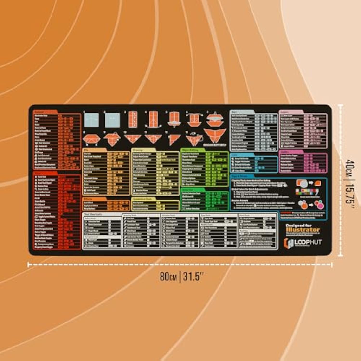 Shortcut Keys Mousepad - For Illustrator Users - Extra Large Desk Mat | 31.5X15.75In Xl | Non-Slip Rubber Base | Durable Stitched Edge