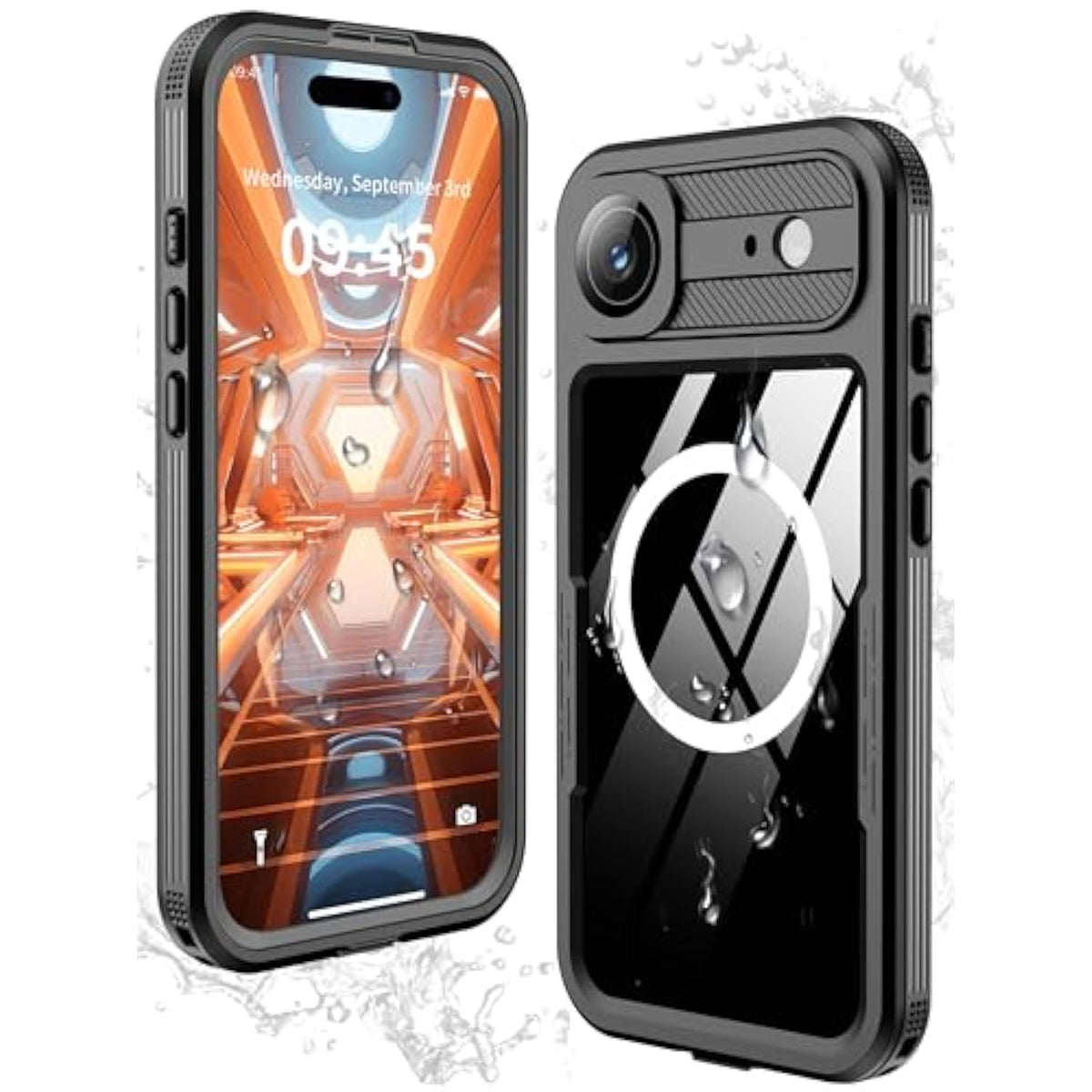 Magnetic For Iphone 17 Air Case-Waterproof, Built-In Screen & Camera Protector-Ip68 Underwater Full Body 16Ft Military Dropproof Shockproof Case For 17 Air 6.6''- Black